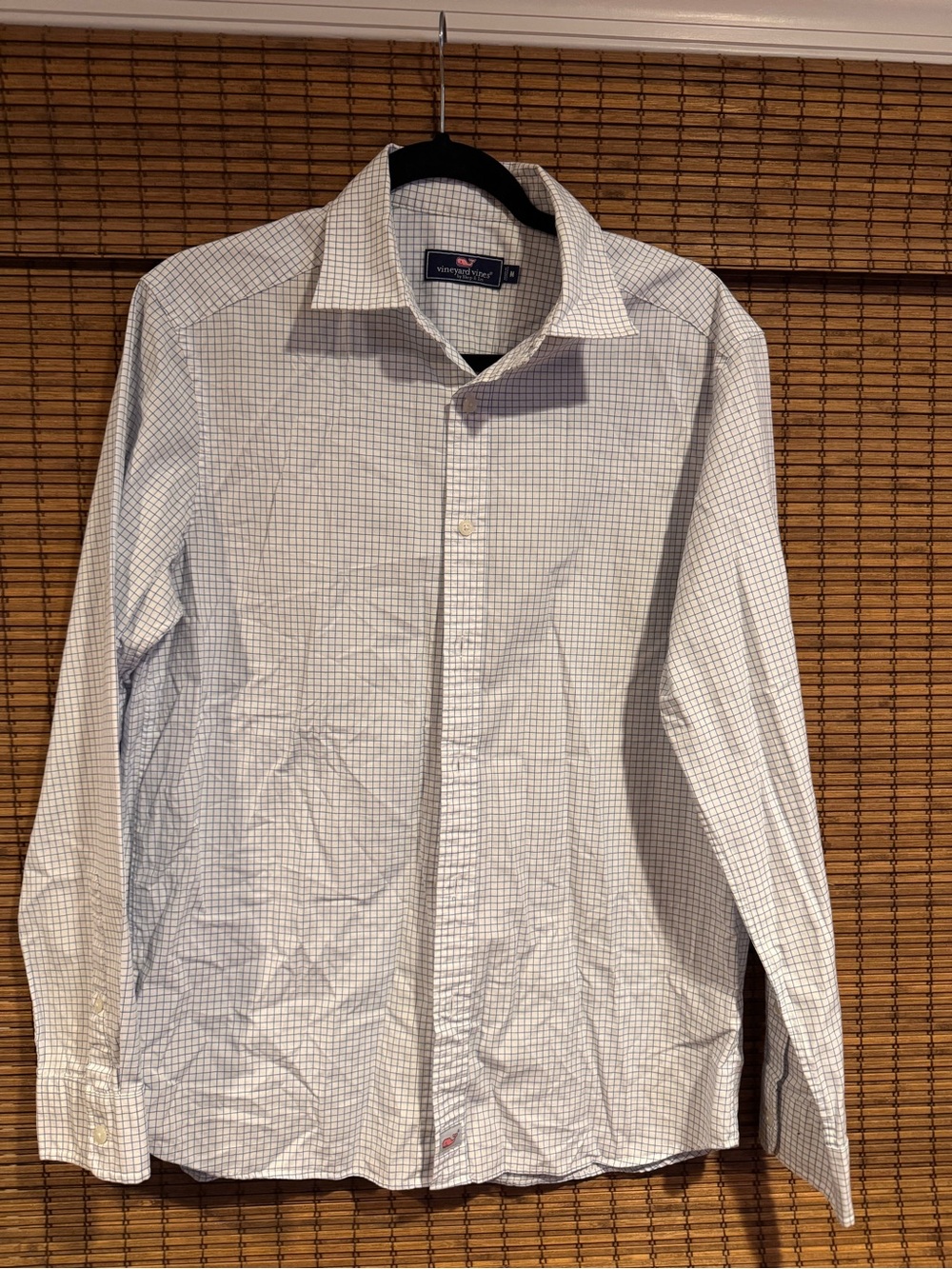 Vineyard Vines Men’s White Shirt with Blue Windowpane Grid